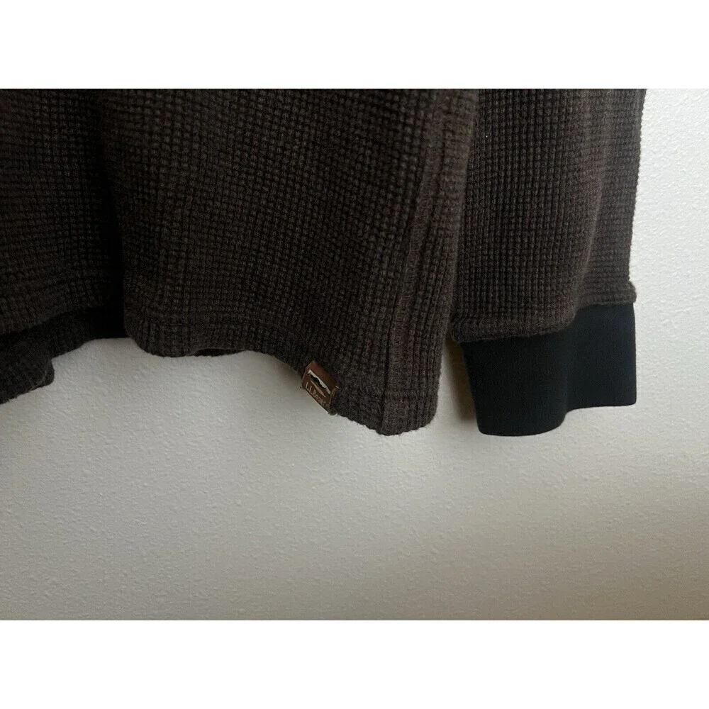 LL Bean Signature Shirt Men XL 2 Tone Brown Waffle Thermal Crew Cotton Thick
